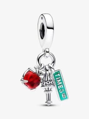 Pandora NYC Apple, Torch and Street Sign Triple Dangle Charm